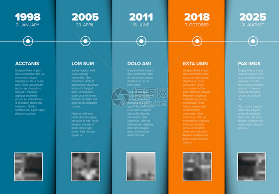 定时线模板在蓝色纳丁橙条纹带上贴有照片显示器的定时线模板配有蓝区块和照片显示器的定时线模板图片