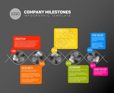 矢量信息时间表报告模板具有最大的里程碑图标年份和颜色按钮暗版矢量信息时间表报告模板图片