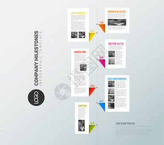 垂直矢量信息时间表报告模板配有纸张泡照片和新鲜颜色图片