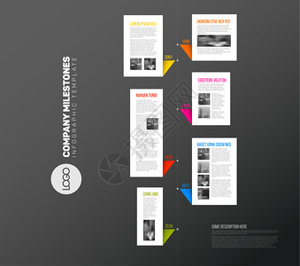 垂直矢量信息时间表报告模板配有纸张泡照片和新鲜颜色黑暗版本矢量垂直信息时间表报告模板图片