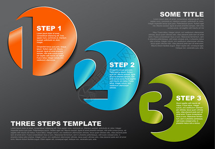 123三个步骤或选项的矢量进度模板暗版带有数字的矢量标签图片