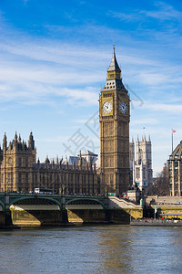 城市时钟英国伦敦大本和威斯敏特修道院背景