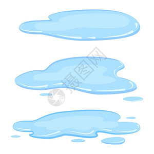 北欧雨设置水坑液体矢量卡通风格的孤立插图设置水坑矢量卡通风格孤立
