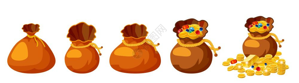 宝藏用于游戏应孤立的病媒一套旧购物袋矢量孤立的卡通风格图片素材