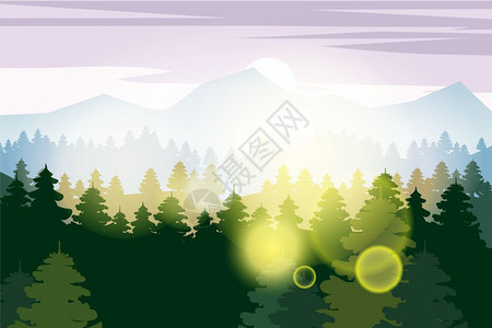 松林和山矢量背景全塔伊加光影图全景观示矢量孤立图片