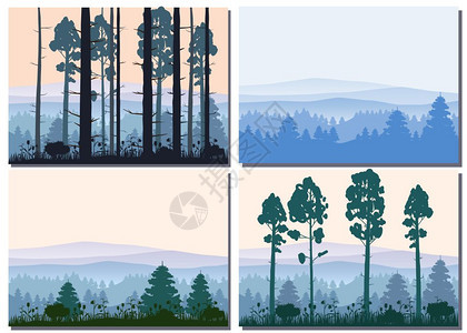 森林树松木自然环境矢量图图片
