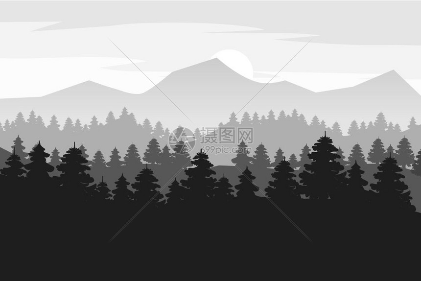 松林和山矢量背景图片