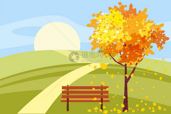 卡通风格秋季风景矢量插画图片