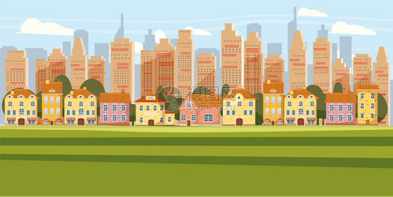 卡通矢量现代城市全景插图图片