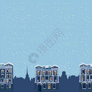 冬季夜间景观旧城住宅区房屋图图片