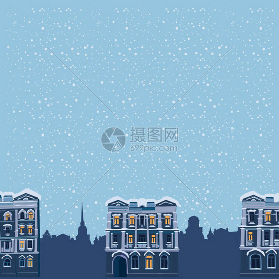冬季夜间景观旧城住宅区房屋图图片
