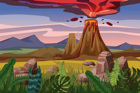 火山爆发插画图片