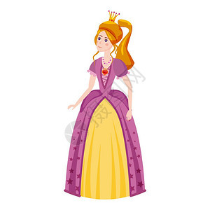 卡通风格穿着漂亮裙子美丽公主矢量插图图片