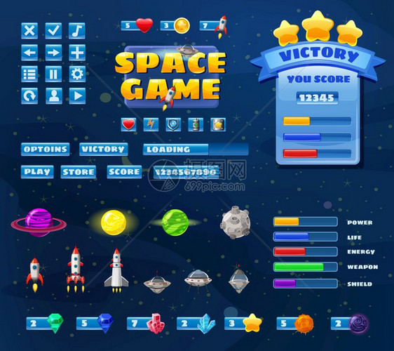 用于空间游戏的大型按键图标元素用于空间游戏的卡通临时和应用程序于空间游戏的大型按键图标元素用于空间游戏的卡通临时和用于移动背景的图片