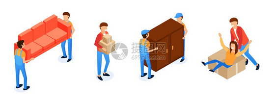 协助运输家具卡通关于装货和家具的高质量及时执行工作雇员将携带各种尺寸的货物无损图片
