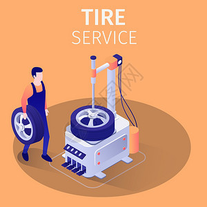 汽车修理中心的轮胎服务修理工或技术员持车轮准备使用现代健身和平衡设备图片
