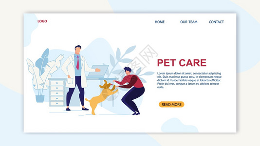 BrightBanner是写作宠物护理的卡通FlatFlyer兽医服务帮助狗与宠物现代动诊所医生办公室矢量一说明图片
