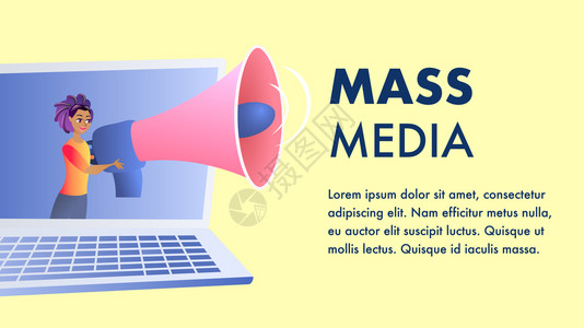 大众媒体网站矢量平板彩色模广播媒体数字登陆页面电视互联网新闻覆盖络说明互联印刷移动媒体数字营销图片