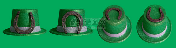 Leprechaun圣帕特里克和的绿色嘉年华帽子假日和钢马蹄铁是不同位置上好运的象征leprechaunhat图片