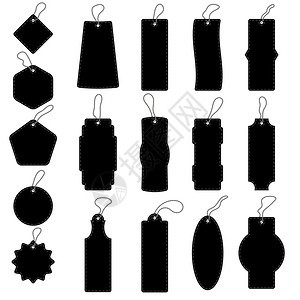 一组空白的黑纸价格标签不同形状中的礼品标签设置使用绳子的不同粘贴者设计空销售图标黑纸价格签空的销售图标图片