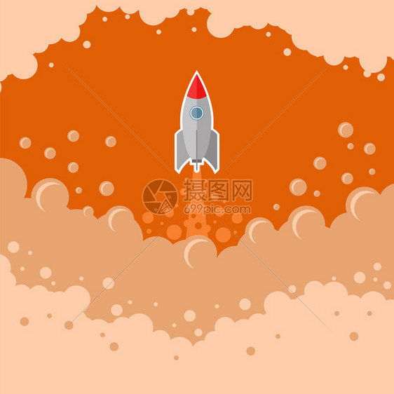 红色泡天空背景间火箭飞轮图片