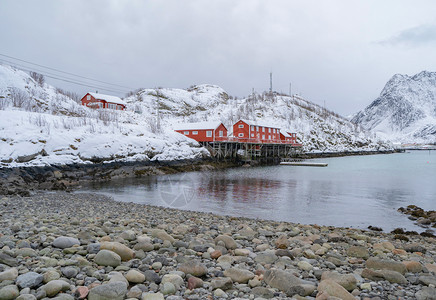 RineCityLofoten岛挪威诺德兰欧洲的渔村白雪山冬季自然景观背著名的旅游点图片