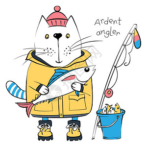 猫捕鱼素材宠物衣服高清图片
