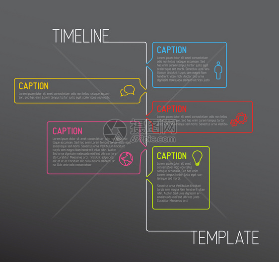 矢量信息时间表报告模板带有用薄线制作的图标暗版图片