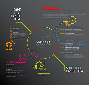 矢量公司Infographic概览设计模板带有细线图标暗版图片