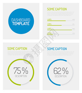 带有平面设计图表和的简单信息仪表板模绿色和蓝版本图片
