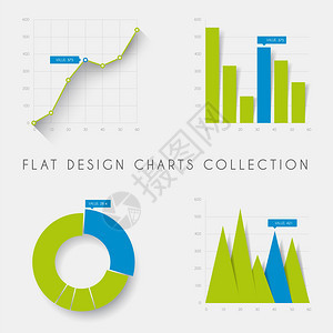 一套矢量平板设计图统表和蓝版和绿色图片