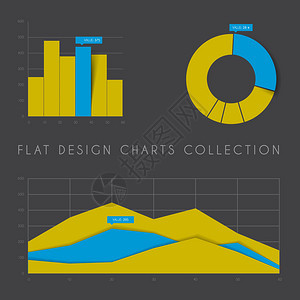 一套矢量平板设计图统表和黄色和蓝深版本图片