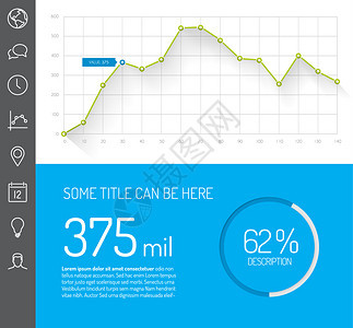 带有平面设计图表和的简单信息仪表板模绿色和蓝版本图片