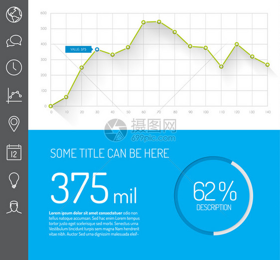 带有平面设计图表和的简单信息仪表板模绿色和蓝版本图片