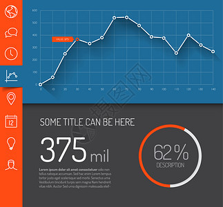 带有平面设计图表和的简单信息仪表板模红色和蓝版本图片