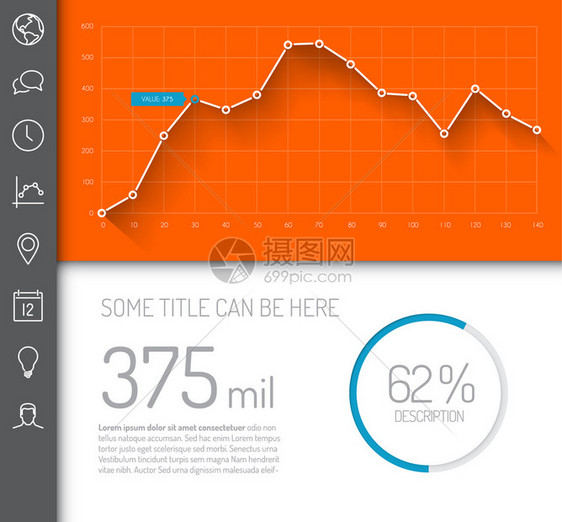 带有平面设计图表和的简单Infgraphic仪表板模橙色和蓝版图片