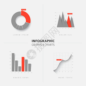 收集矢量平板设计图表统和灰版和红图片