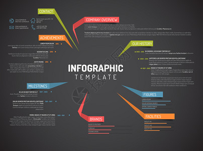 矢量公司Infographic概览设计模板带有多彩标签暗版图片