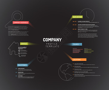 矢量公司Infographic概览设计模板带有多彩标签暗版图片