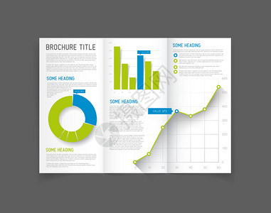 配有图表和的现代矢量三折式小册子传单设计模板图片