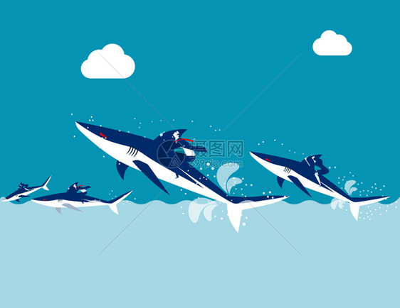 骑着鲨鱼的商业团队图片