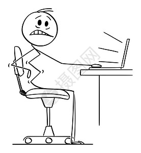 图矢量卡通说明人或商办公室工作员在计算机工作时背部遭受痛苦插画