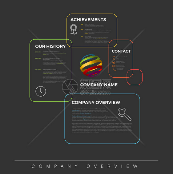 矢量公司Infographic概览设计模板配有彩色方框黑暗版本公司Infographic概览设计模板图片