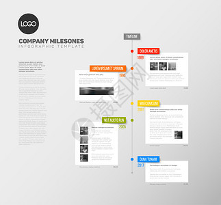 具有最大里程碑照片年数和描述的矢量信息时间表报告模板图片