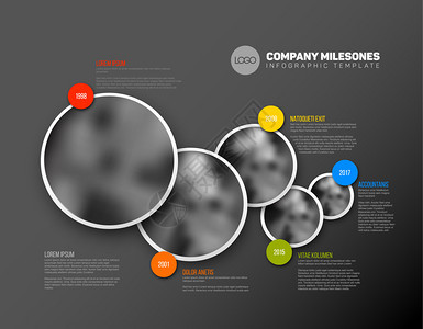 带有圆环照片占位符的时线模板暗版图片