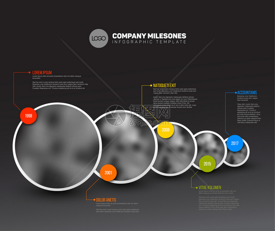 带有圆环照片占位符的时线模板暗版图片