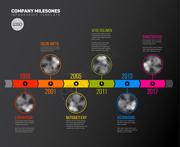 定时线模板在彩色条上带圆形照片占位符暗版图片