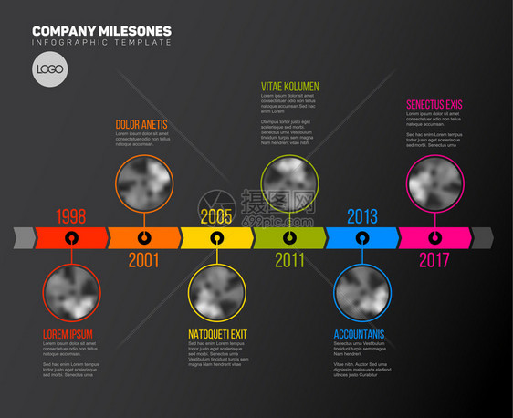 定时线模板在彩色条上带圆形照片占位符暗版图片