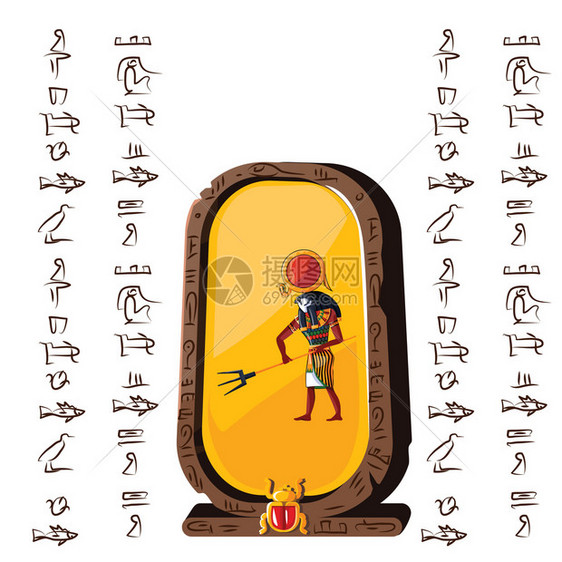 埃及象形文字卡通矢量插图图片