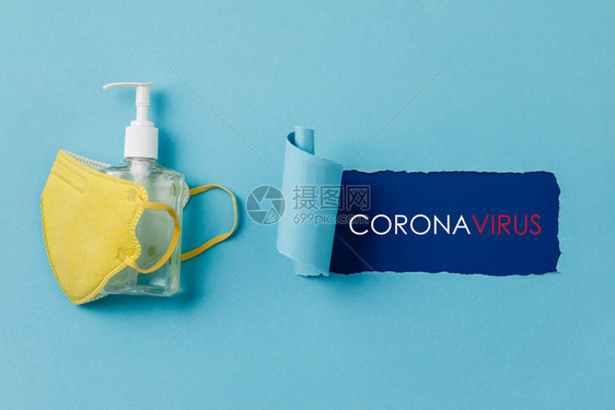 新冠预防医疗外科手术口罩和洗液凝胶用于保护手卫生科罗纳图片